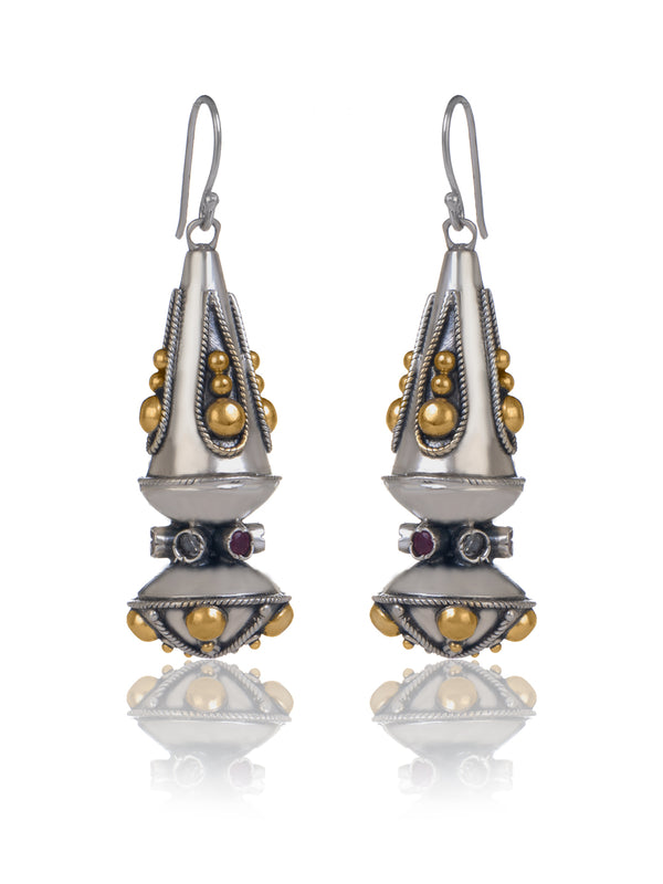 Two Toned Beaded Dangler with Ruby and Checker Gemstone