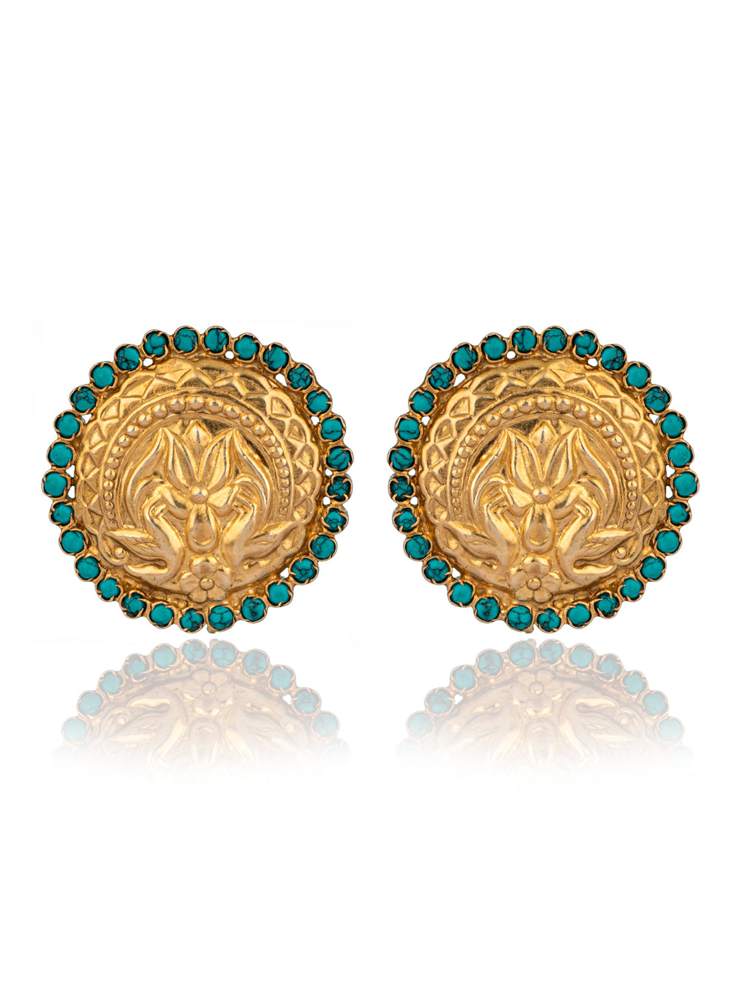 925 Sterling Silver Gold Plated Chitai Studs with Turquoise view 1