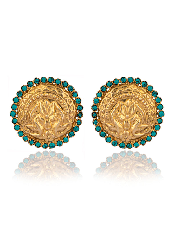 925 Sterling Silver Gold Plated Chitai Studs with Turquoise