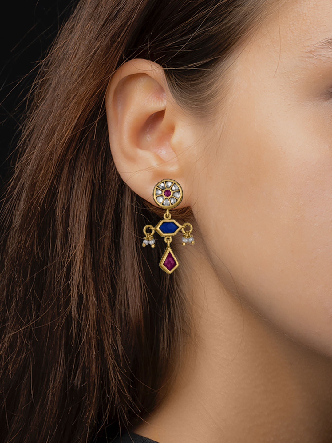 Multicolored Kundan Earrings with Pearl view 2