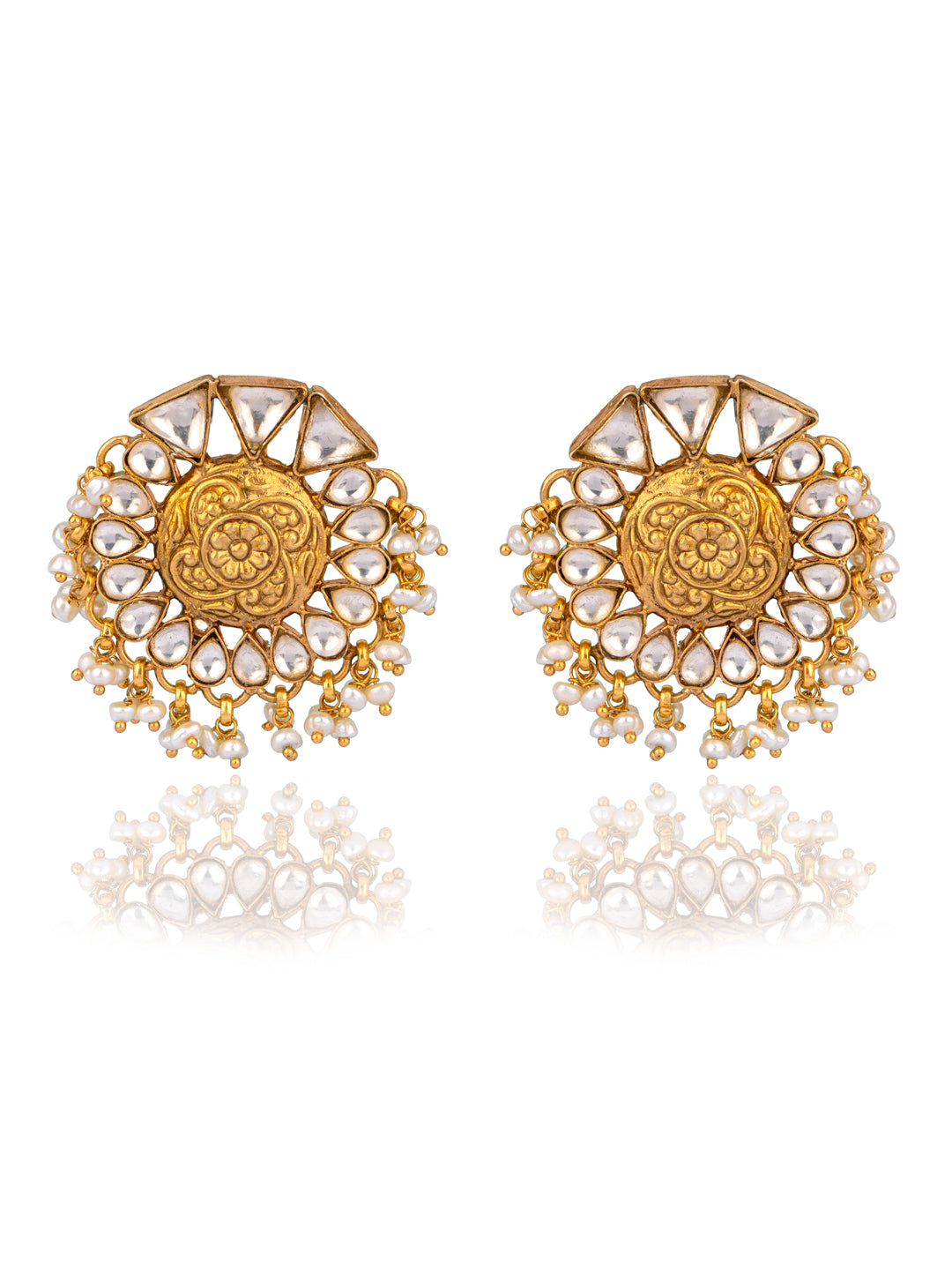 925 Sterling Silver Gold Plated Floral Chitai Earrings view 1