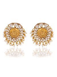 925 Sterling Silver Gold Plated Floral Chitai Earrings view 1