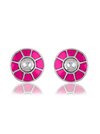 Small Pink and White Kundan Everyday Wear Studs view 1