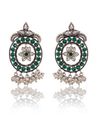 Floral Green Onyx and Pearl Earring view 1