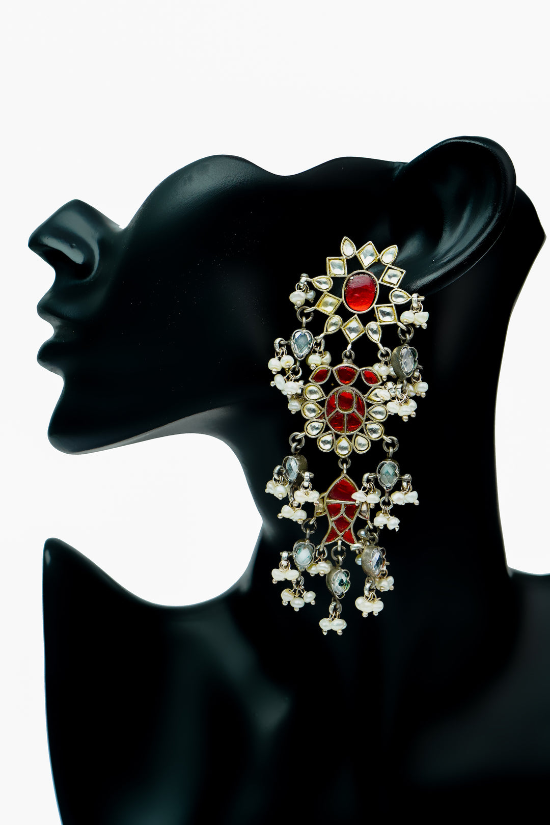 Silver Fish Earrings with Kundan and Ruby - Neeta Boochra Jewellery