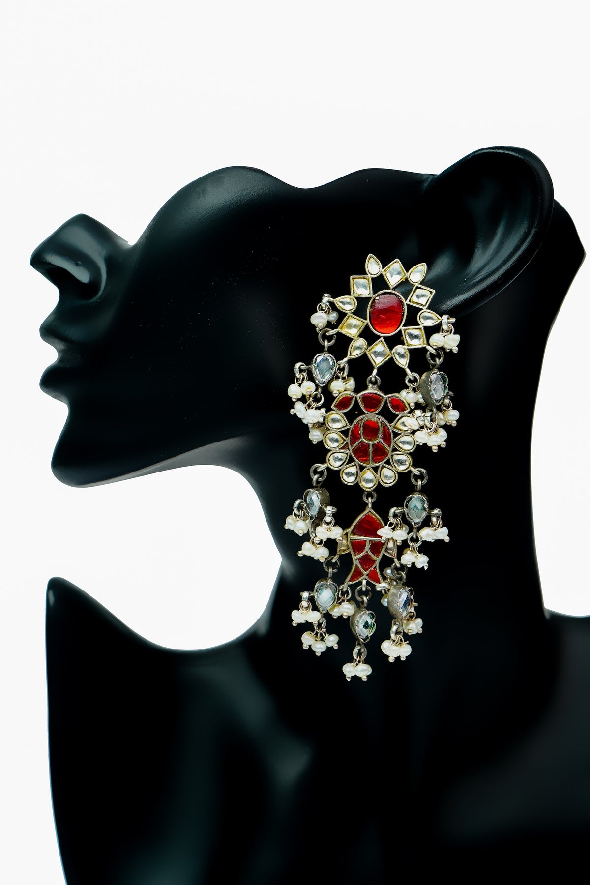 Silver Fish Earrings with Kundan and Ruby view 4