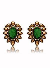 Svarnam Green Carved Studs view 3