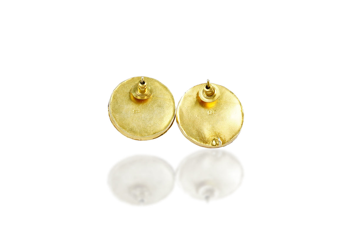 925 Silver Gold Plated Button Shaped Stud Earrings view 4