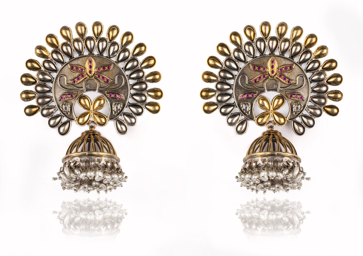 925 Sterling Silver Two Tone Signature Festive Jhumki view 1