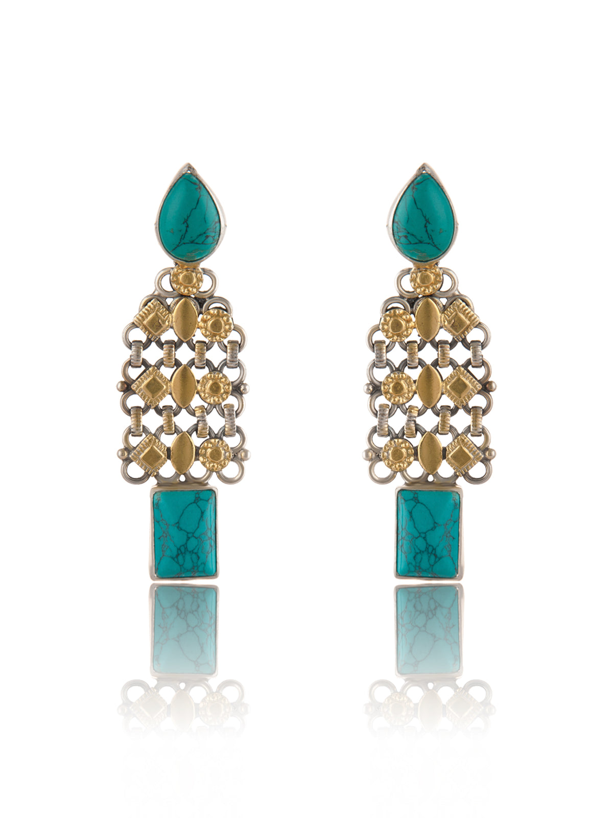 925 Sterling Silver Two Tone 22K Gold Plated Turquoise Gemstone Earrings view 5