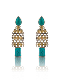 925 Sterling Silver Two Tone 22K Gold Plated Turquoise Gemstone Earrings view 5
