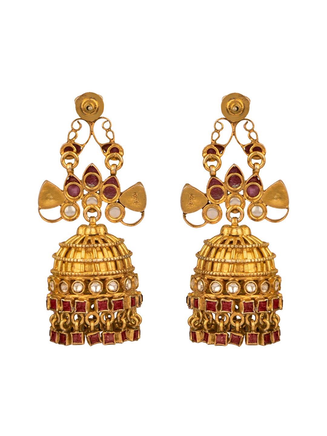 925 Sterling Silver Gold Plated Jhumki with Kundan and Ruby view 4