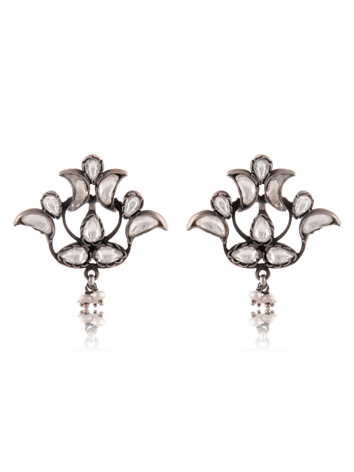 Silver Floral Kundan Studs view 3