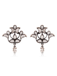 Silver Floral Kundan Studs view 3
