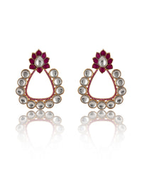925 Sterling Silver White and Red Kundan Floral Earrings view 3