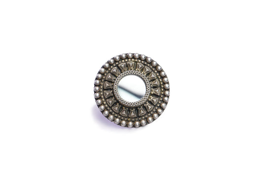 Silver Oxidized Rawa Ring with Mirror - Neeta Boochra Jewellery