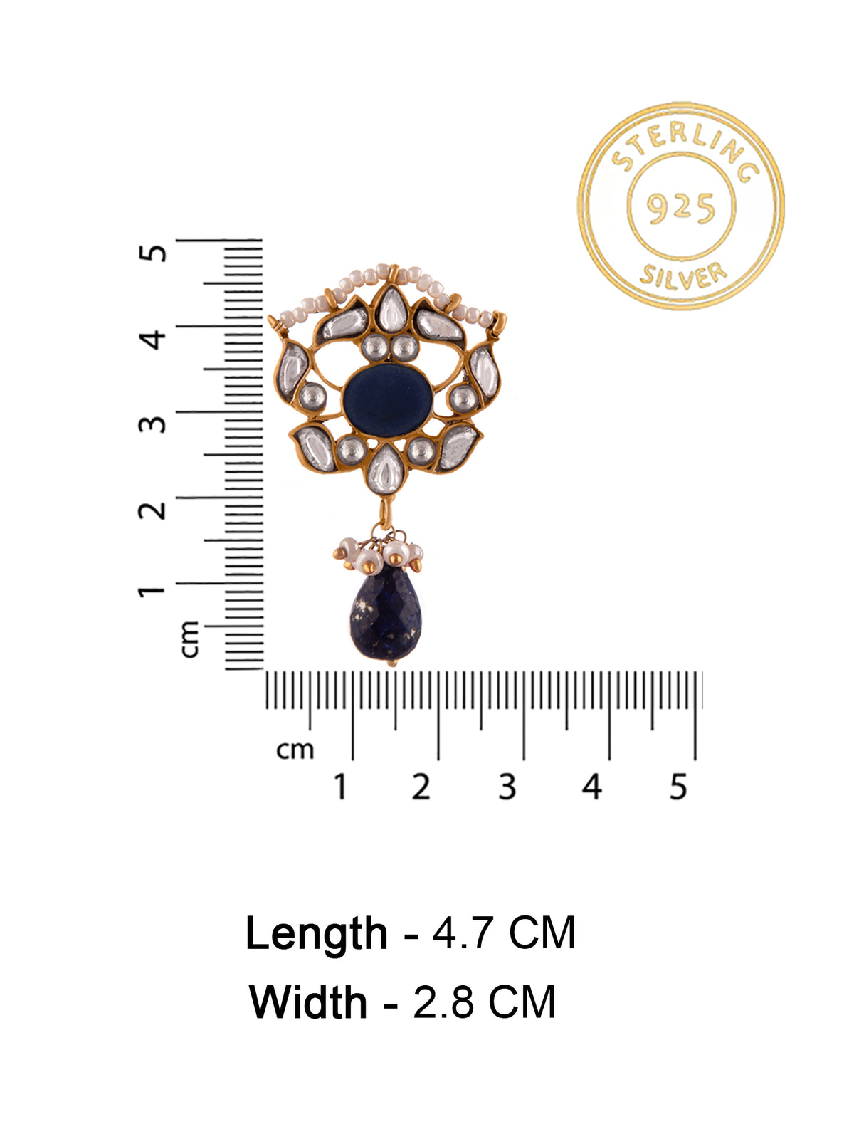 Silver Blue Lapis Kundan Earrings with Drop view 5