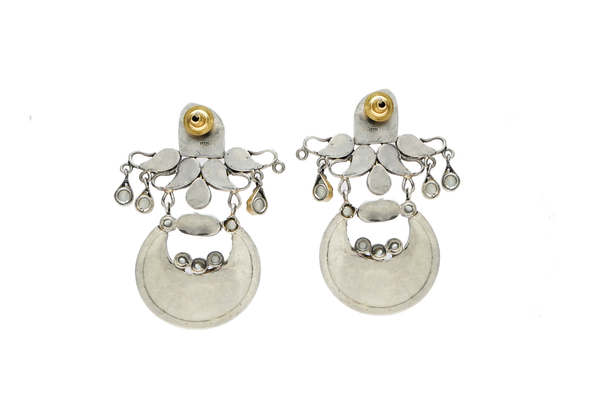 Silver Gold Plated Chandbali with Kundan view 2
