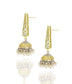 925 Silver Gold Plated White Kundan Trapezium Jhumki Earrings - Neeta Boochra Jewellery