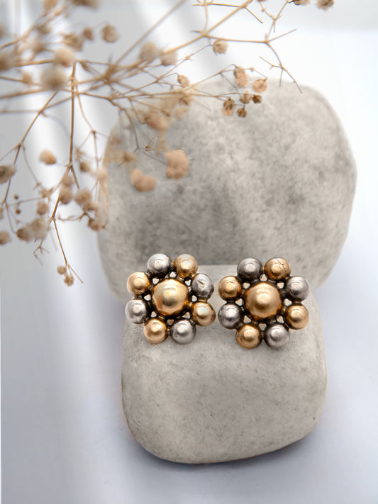 Silver Two Tone Ball Earrings