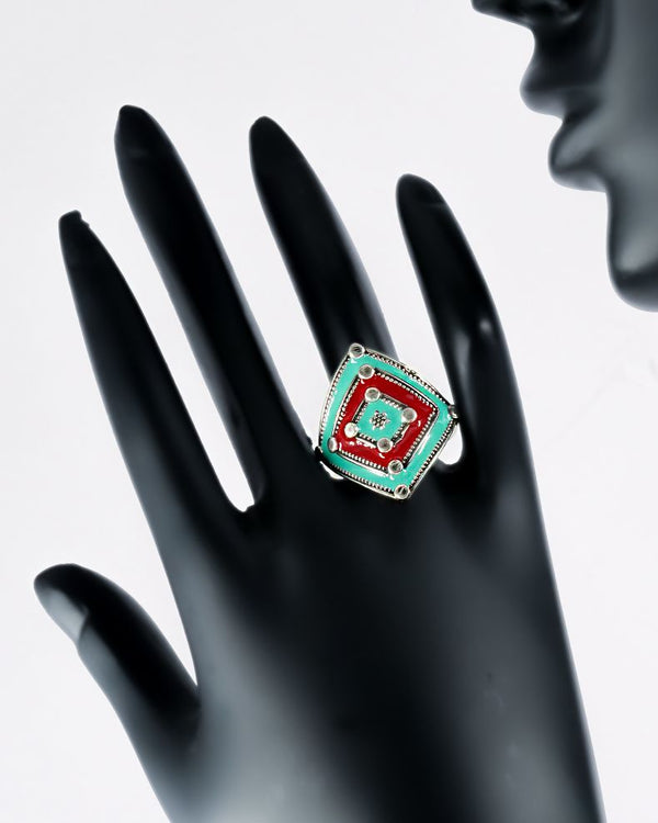 Turquoise Green and Red Meenakari Ring alternate