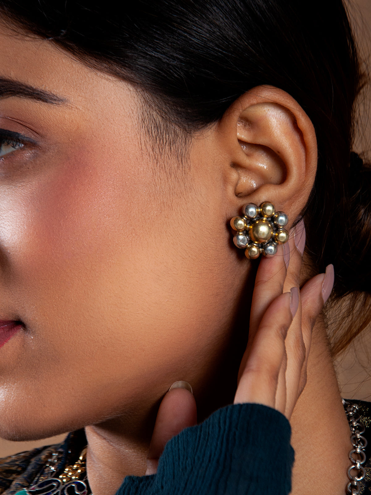 Silver Two Tone Ball Earrings view 4
