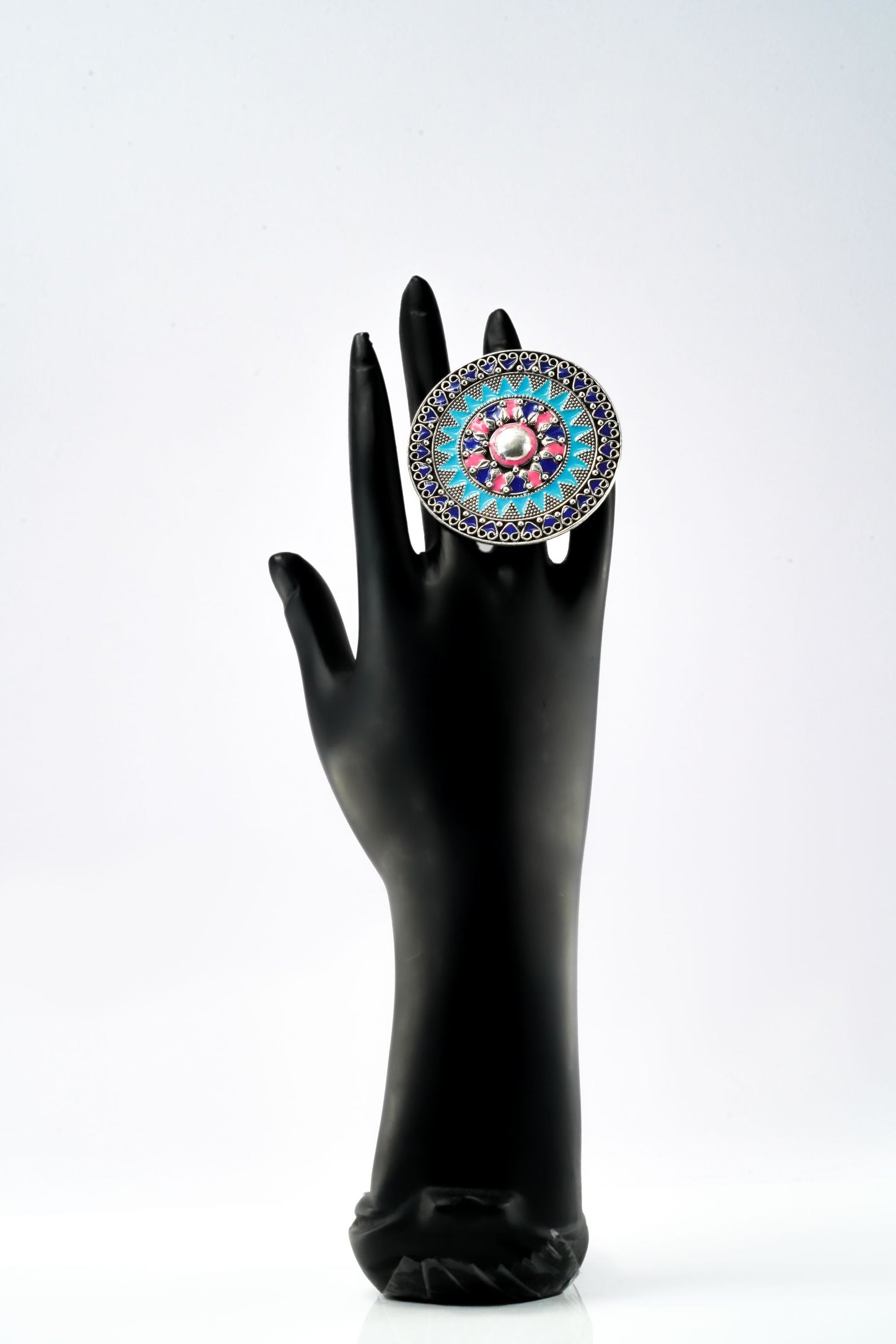Blue and Pink Meenakari Ring - Neeta Boochra Jewellery