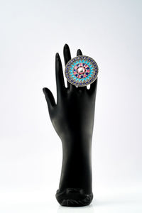 Blue and Pink Meenakari Ring view 3