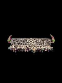 Silver Fusion Kundan Multicolor Drop Choker view 4