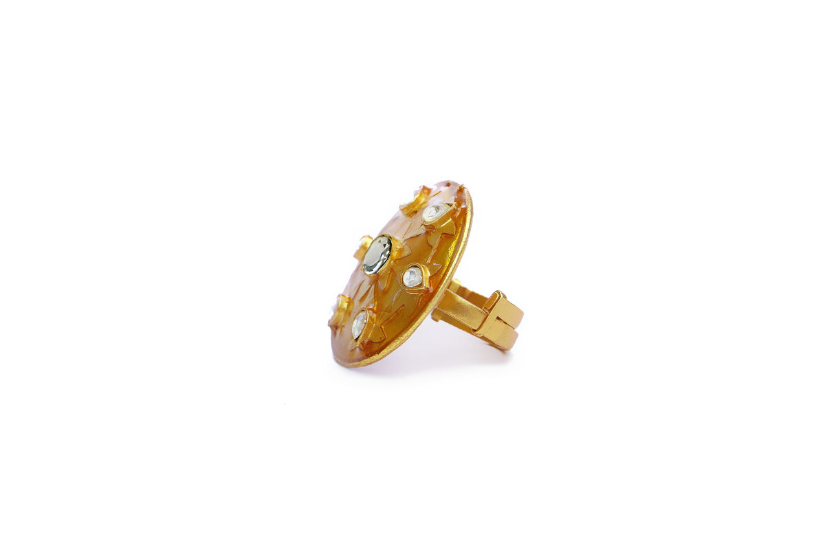 Silver Gold Plated Star Ring with Kundan view 2