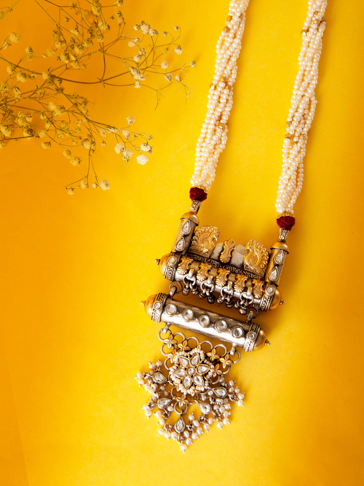 Svarnam Kundan and Pearl Long Necklace view 1