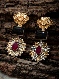 925 Sterling Silver Two Tone Earring with Black Onyx and Ruby view 2