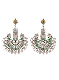 925 Sterling Silver Green and White Kundan Statement Earringss view 5