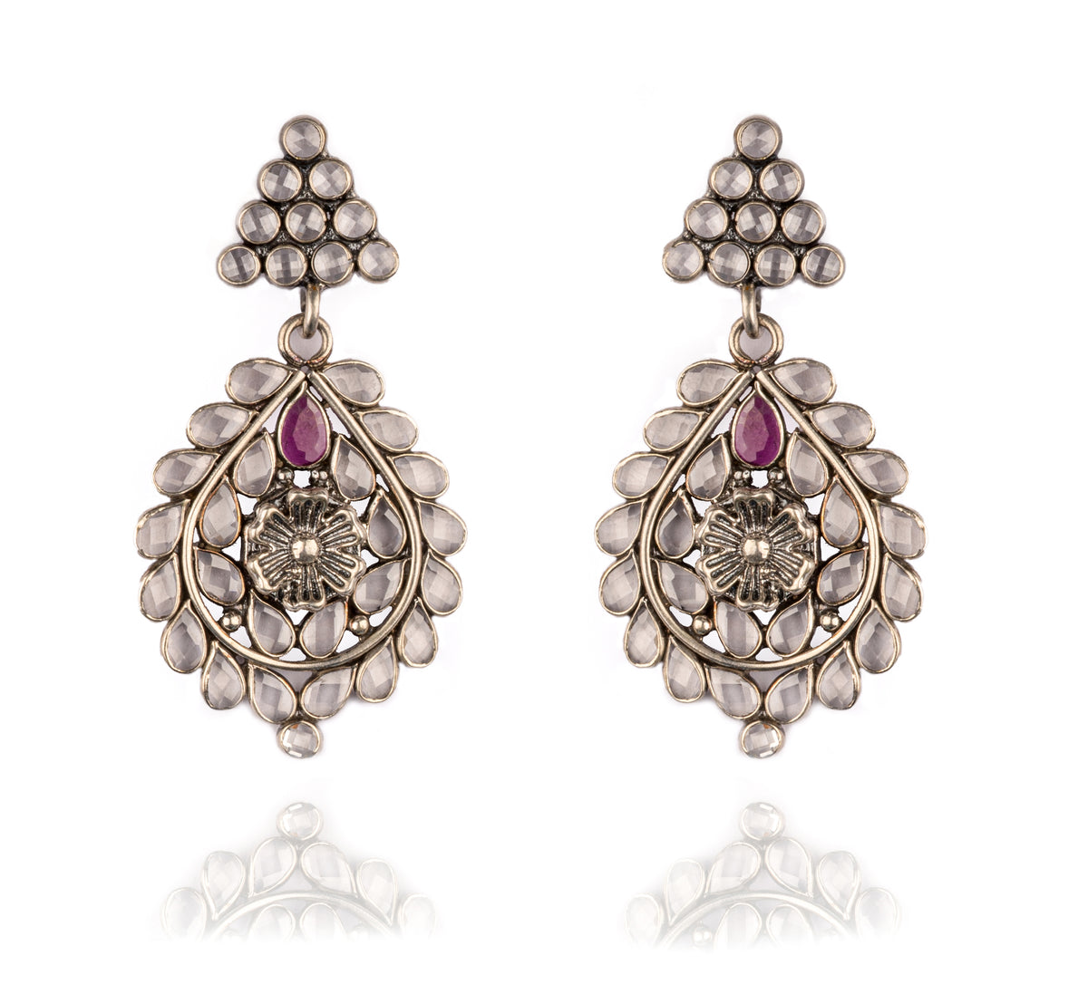 925 Sterling Silver Checker Crystal Earrings view 1