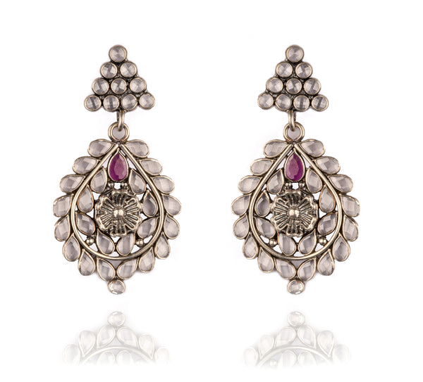 925 Sterling Silver Checker Crystal Earrings