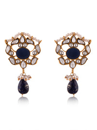 Silver Blue Lapis Kundan Earrings with Drop view 3