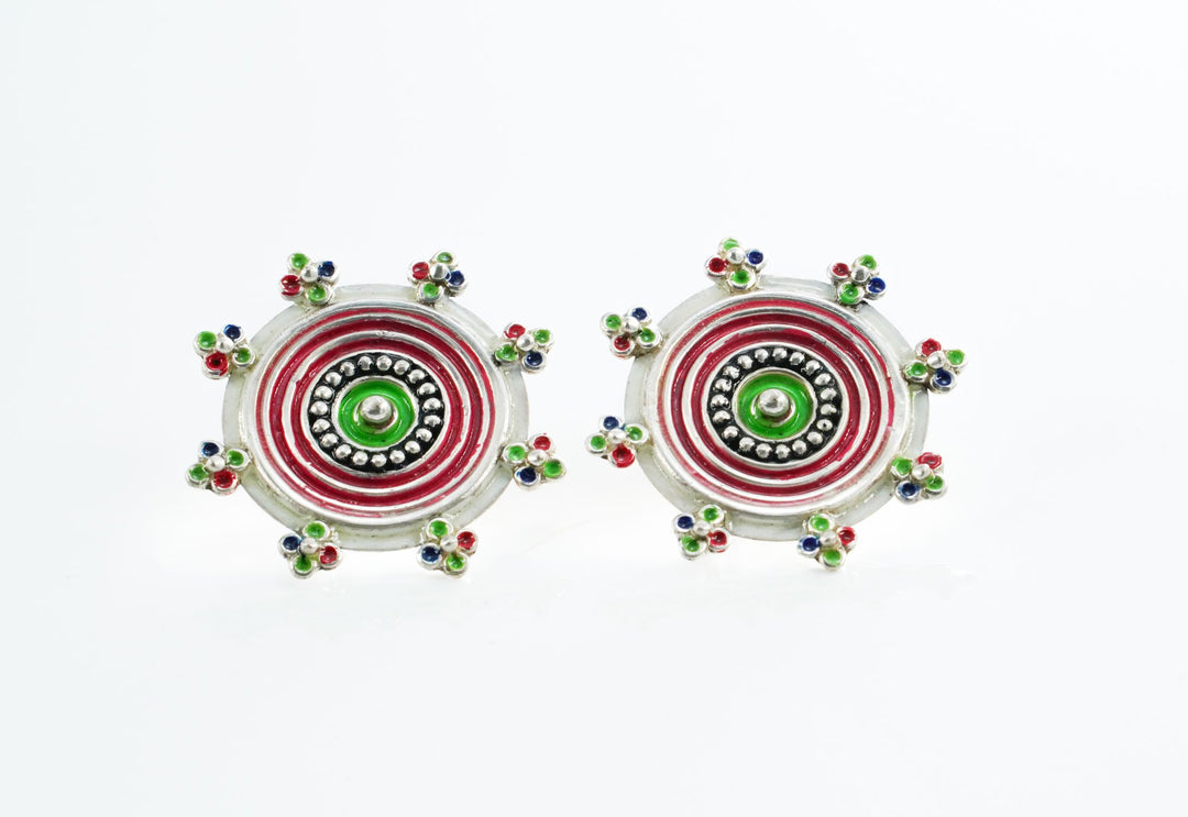 Multicolored Red Green Floral Earrings - Neeta Boochra Jewellery