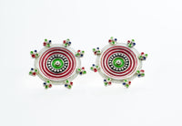 Multicolored Red Green Floral Earrings view 4