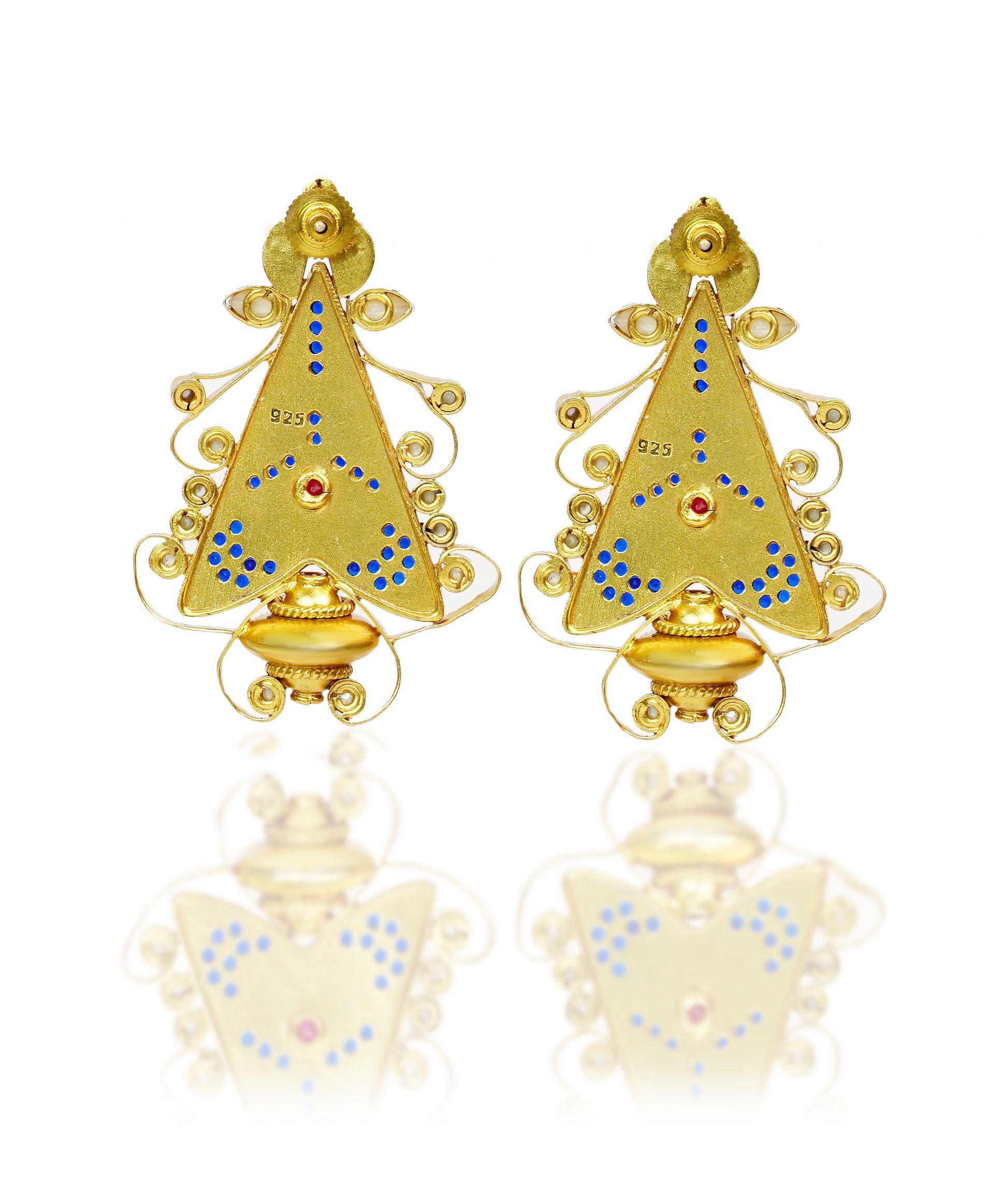 925 Silver Gold Plated Multistone Kundan Earrings - Neeta Boochra Jewellery