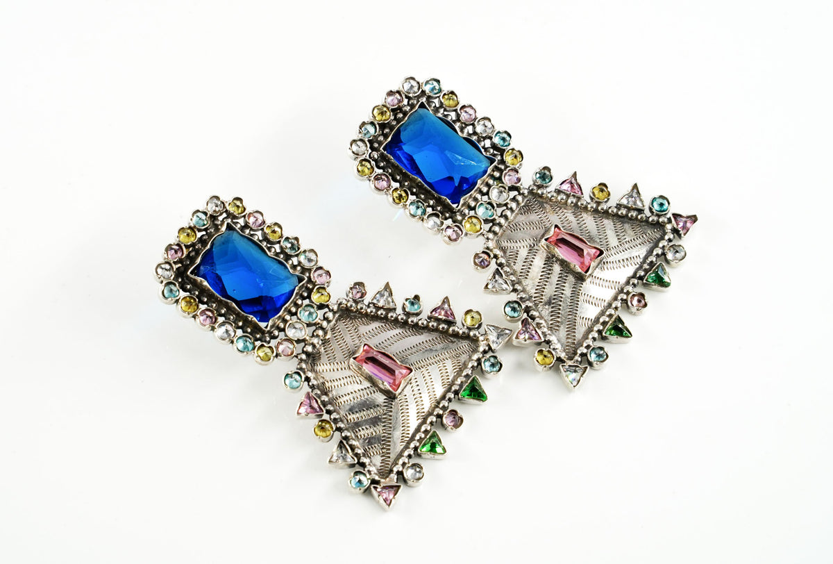 Multicolored Earring with Blue Stone view 2