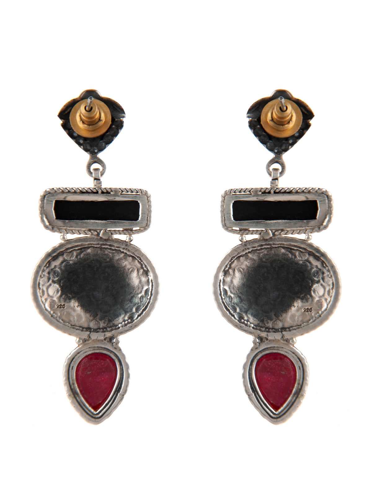 925 Sterling Silver Statement Earrings with Black Onyx and Ruby view 3