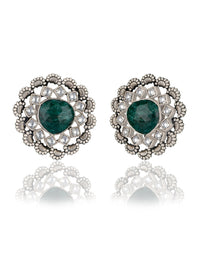 Intricate Kundan Studs with Sapphire Gemstone view 1