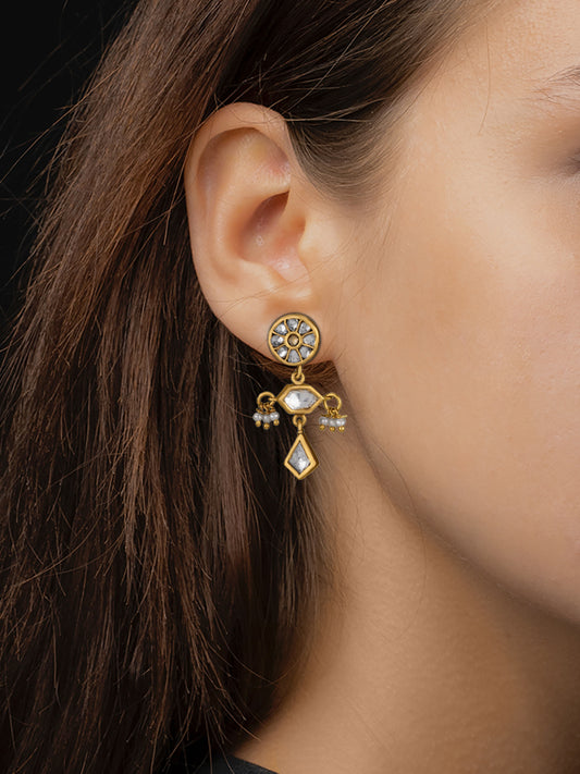 Gold Plated Kundan Earrings with Kundan and Pearl