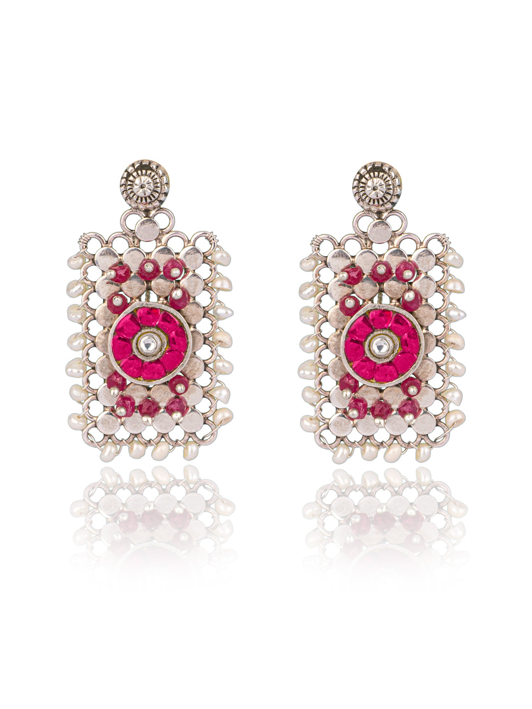 925 Sterling Silver Ruby and Pearl Studs view 1