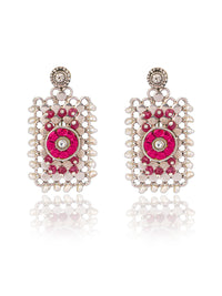 925 Sterling Silver Ruby and Pearl Studs view 1
