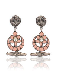 925 Sterling Silver Dholki Earrings with our Signature Kundan Chaand Motif view 1