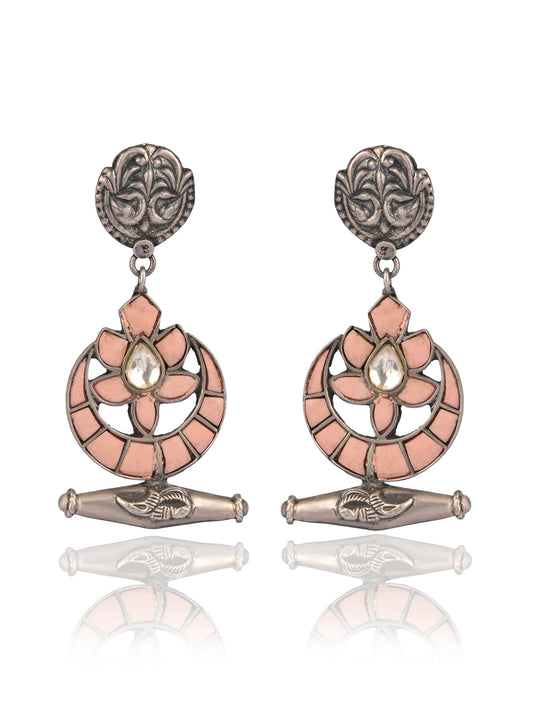 925 Sterling Silver Dholki Earrings with our Signature Kundan Chaand Motif