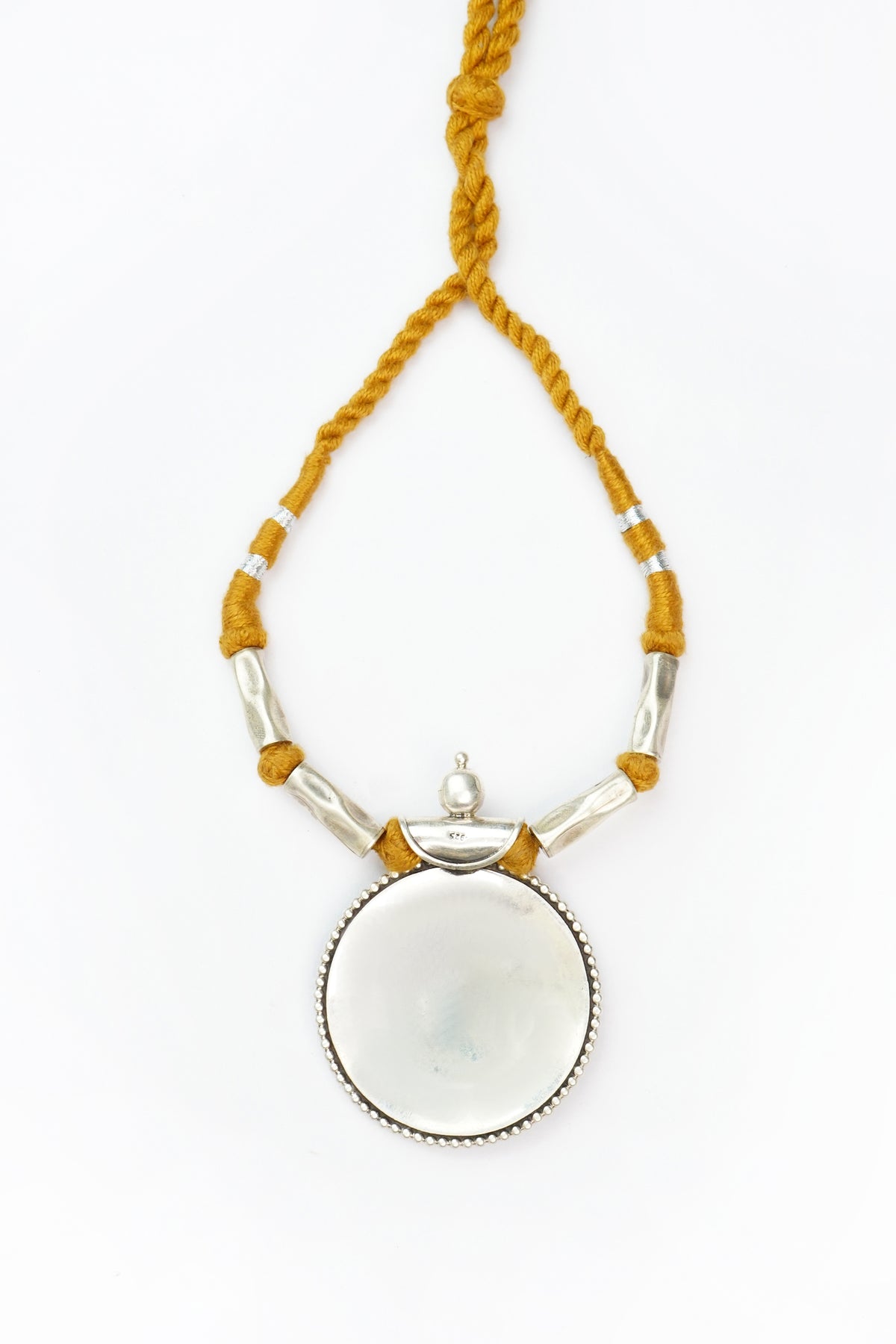 Silver Rawa Necklace with Brown Patwa Thread and Signature Kundan Motif view 3