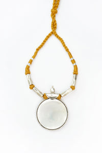 Silver Rawa Necklace with Brown Patwa Thread and Signature Kundan Motif view 3