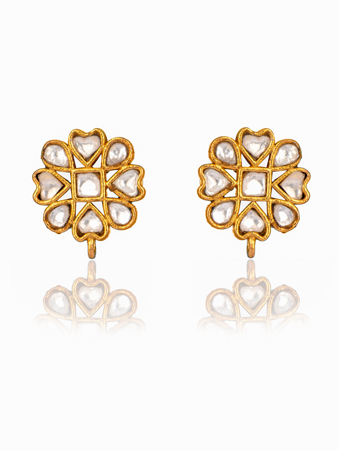 925 Sterling Silver Gold Plated Floral Studs with Kundan view 1